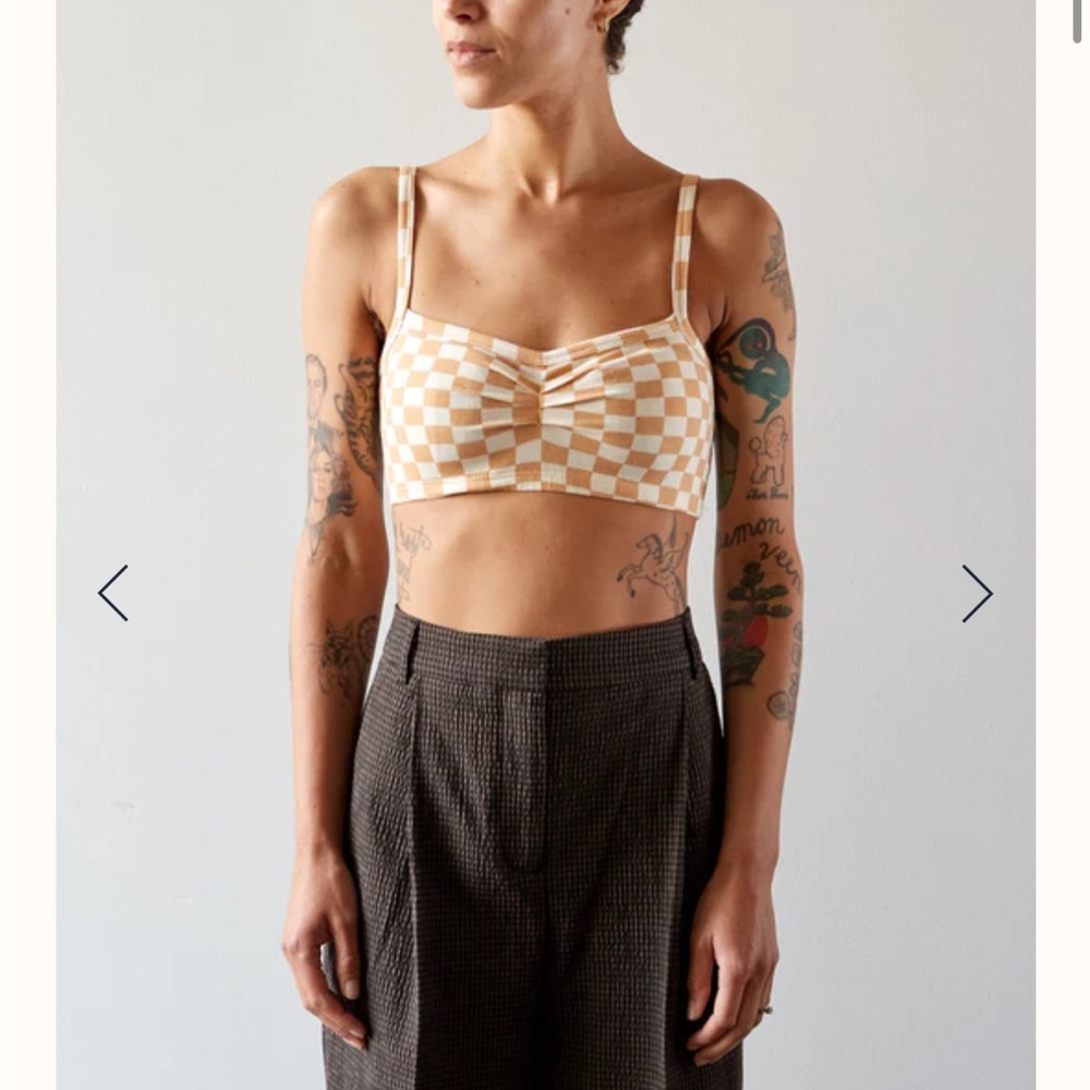 ARQ white and tan checked bralette, sz L